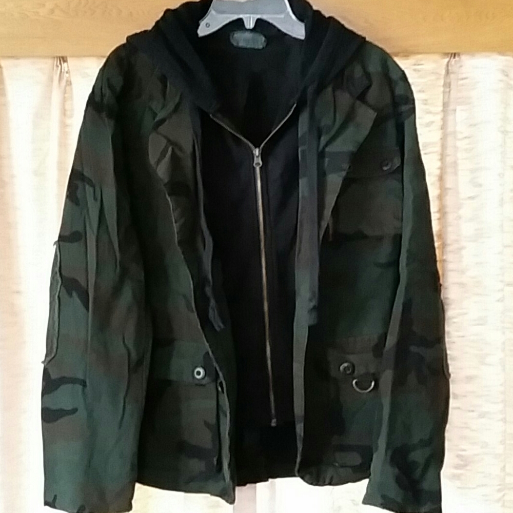 Mens Camo Faux Layered Coat